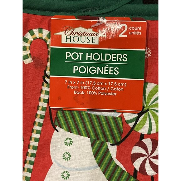 4~Christmas House Holiday Pot Holders 2-Pack With Santa & 2 Snowman Prints 7"x7" - Picture 3 of 9